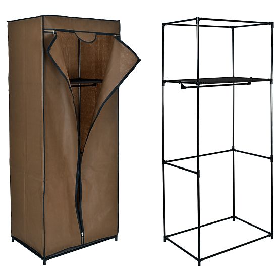 Textile Wardrobe with Shelf Fela - Dark Brown