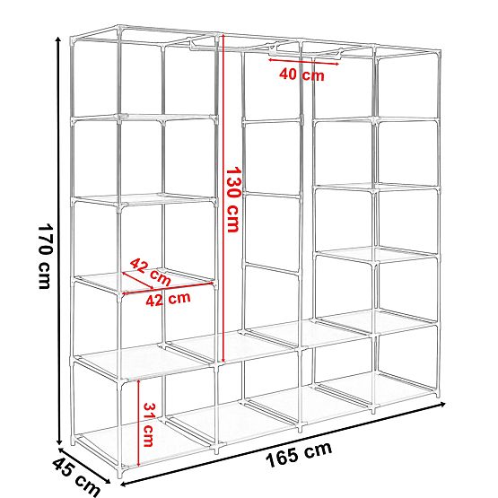 Textile Wardrobe with Shelves Olena Grey