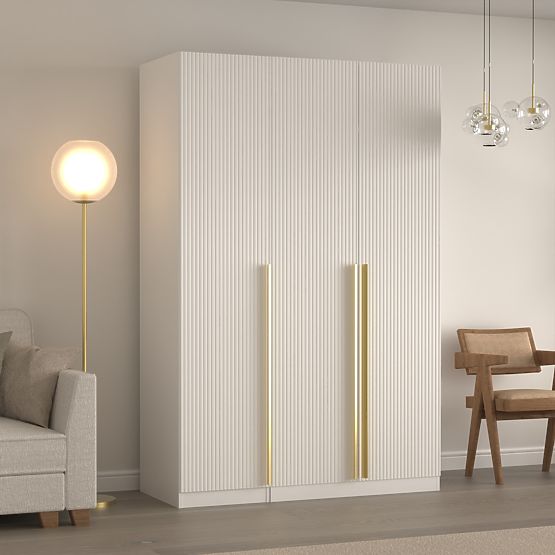 Three-door Neroli Wardrobe, Simple Grooves, White