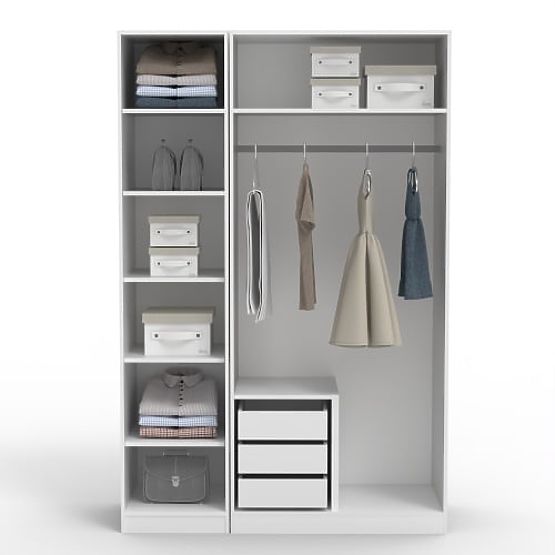 Three-door Neroli Wardrobe, Simple Grooves, White