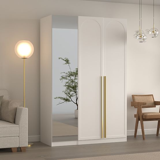 Three-Door Wardrobe Neroli, Mirror/Arch Panel, White