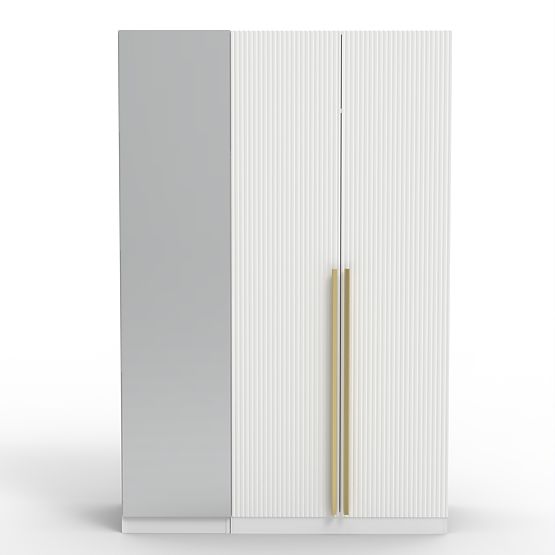 Three-Door Wardrobe Neroli, Mirror/Simple Grooves, White
