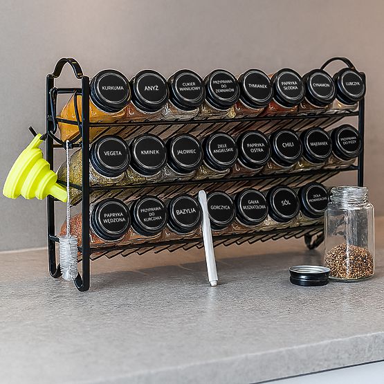Tiered Spice Rack ENELDO 24 Jars + 72 Labels