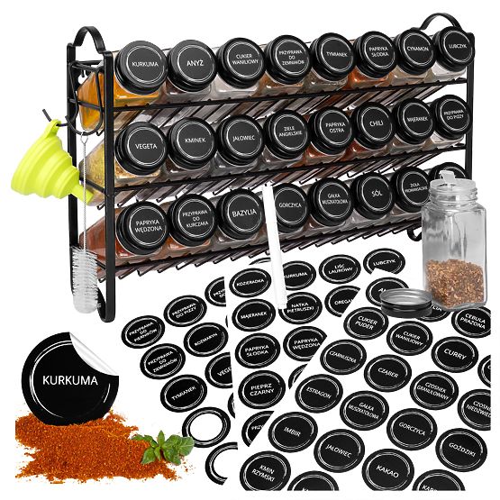 Tiered Spice Rack ENELDO 24 Jars + 72 Labels