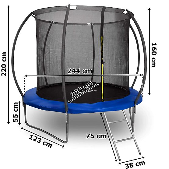 Trampoline with Net and Ladder HENZEN 244 cm Blue FT 8