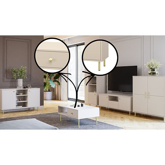 Two-Door Sideboard Venus, Cashmere, Gold Metal Legs