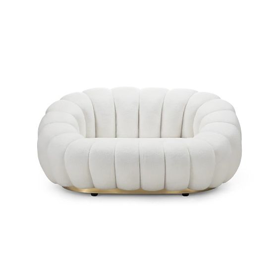 Two-seater Sofa Firenze White, Boucle, Rounded Shapes