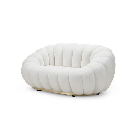 Two-seater Sofa Firenze White, Boucle, Rounded Shapes