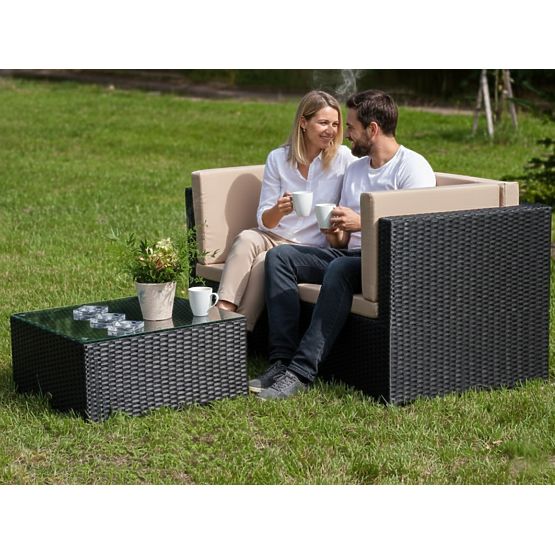 Two-seater Sofa with Technorattan Table TINTO Black