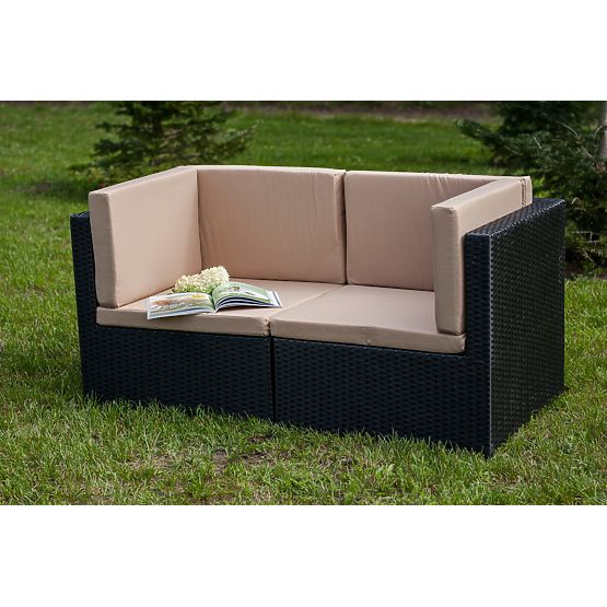 Two-seater Sofa with Technorattan Table TINTO Black