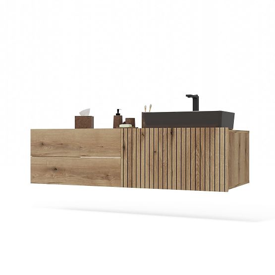 UNDER-SINK CABINET TIGO 1D2S OAK EVOKE 140 CM 2 DRAWERS GROOVED FRONT PANEL WALL-MOUNTED