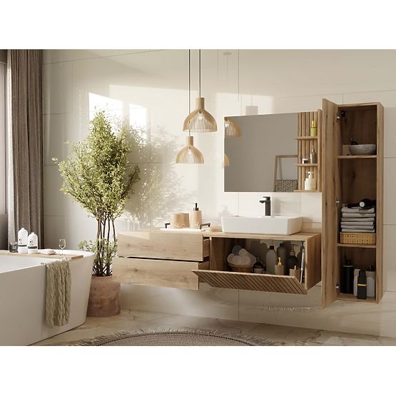 UNDER-SINK CABINET TIGO 1D2S OAK EVOKE 140 CM 2 DRAWERS GROOVED FRONT PANEL WALL-MOUNTED