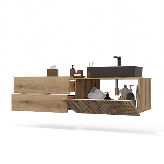 UNDER-SINK CABINET TIGO 1D2S OAK EVOKE 140 CM 2 DRAWERS GROOVED FRONT PANEL WALL-MOUNTED