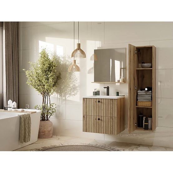 UNDER-SINK CABINET TIGO 60 2S OAK EVOKE 2 DRAWERS GROOVED FRONT PANEL WALL-MOUNTED