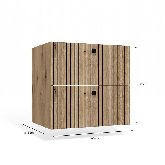 UNDER-SINK CABINET TIGO 60 2S OAK EVOKE 2 DRAWERS GROOVED FRONT PANEL WALL-MOUNTED