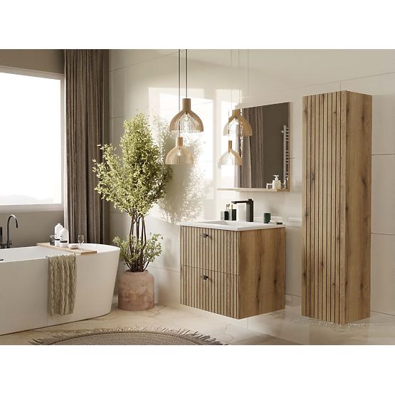 UNDER-SINK CABINET TIGO 60 2S OAK EVOKE GROOVED FRONT PANEL + SINK