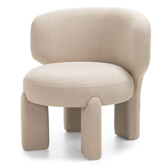 Upholstered Armchair Elaine Beige, Boucle, Rounded Shapes