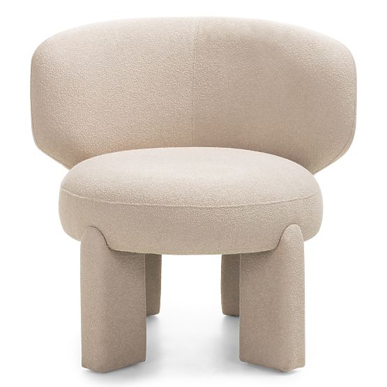 Upholstered Armchair Elaine Beige, Boucle, Rounded Shapes