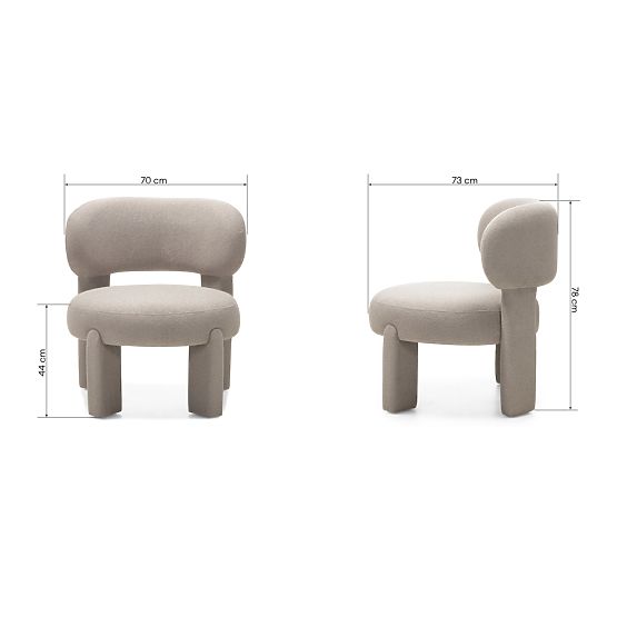 Upholstered Armchair Falone Grey-Beige, Boucle, Rounded