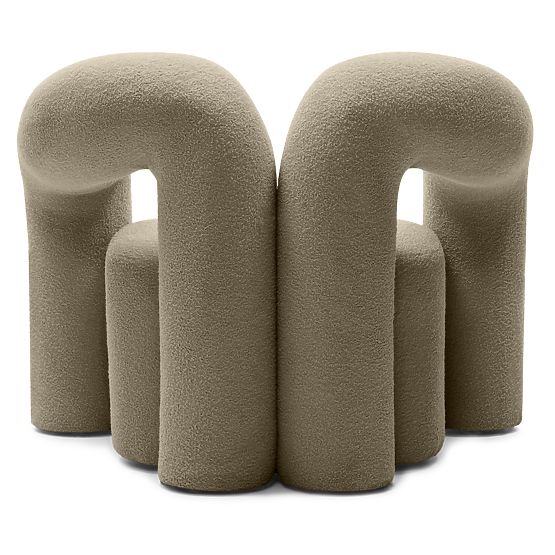 Upholstered Armchair Merry Brown, Boucle, Rounded Shapes