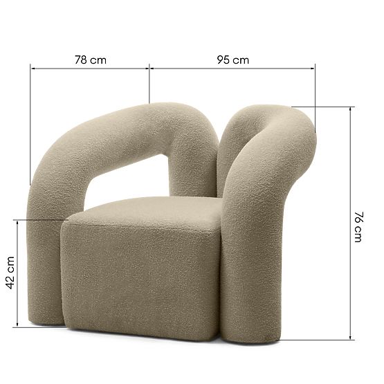 Upholstered Armchair Merry Brown, Boucle, Rounded Shapes
