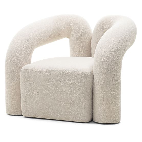 Upholstered Armchair Merry Light Beige, Boucle, Rounded Shape