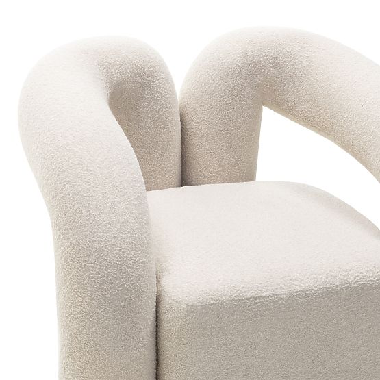 Upholstered Armchair Merry Light Beige, Boucle, Rounded Shape