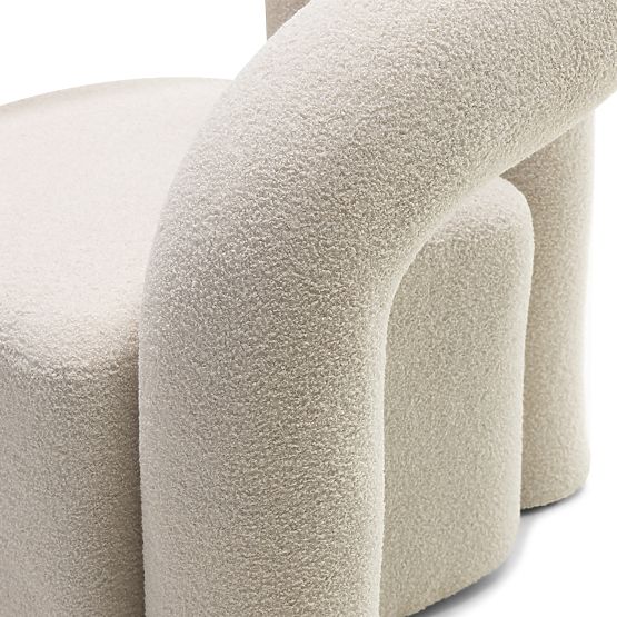 Upholstered Armchair Merry Light Beige, Boucle, Rounded Shape