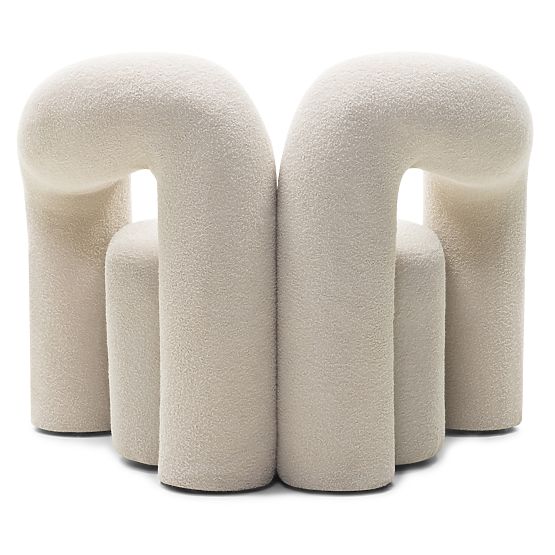 Upholstered Armchair Merry Light Beige, Boucle, Rounded Shape