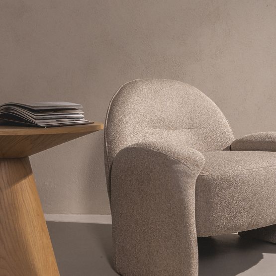 Upholstered Armchair Sheli Beige-Grey Mélange, Boucle, Rounded Shapes