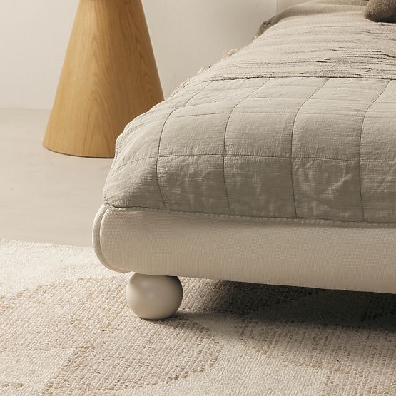 Upholstered Bed Booli 160x200 cm, with Slatted Base, Ball Legs, Light Beige