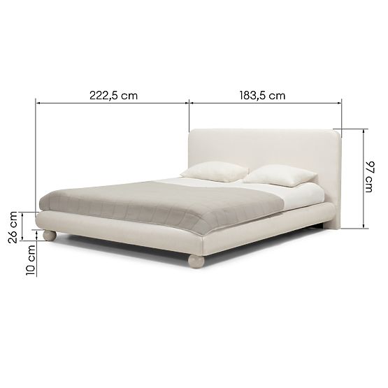 Upholstered Bed Booli 160x200 cm, with Slatted Base, Ball Legs, Light Beige