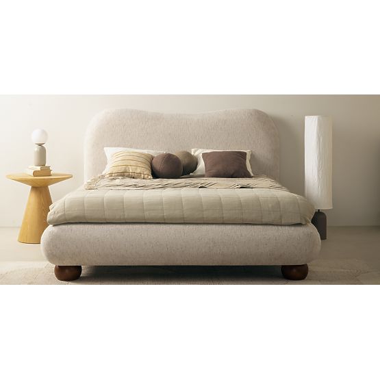 Upholstered Bed Bowee 160x200 cm, with Slats, Light Beige, Ball Legs
