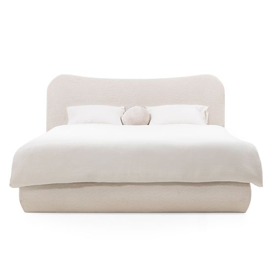 Upholstered Bed Derry 140x200 cm, with Slatted Base and Storage, Rounded, Beige