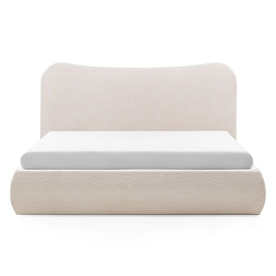 Upholstered Bed Derry 140x200 cm, with Slatted Base and Storage, Rounded, Beige