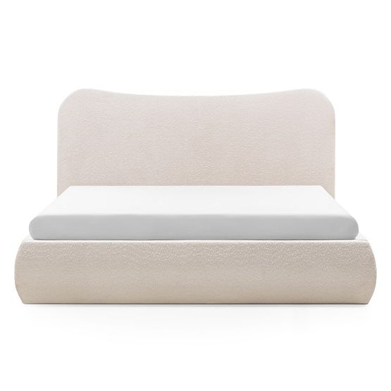 Upholstered Bed Derry 160x200 cm, with Slats and Storage, Rounded, Beige