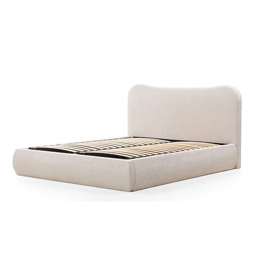 Upholstered Bed Derry 160x200 cm, with Slats and Storage, Rounded, Beige