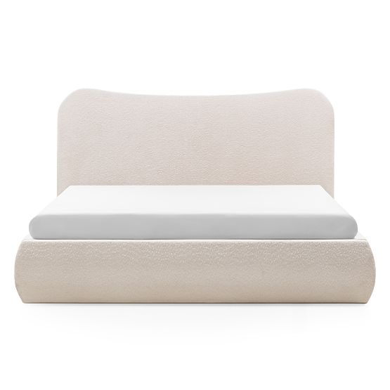 Upholstered Bed Derry 160x200 cm, with Slats and Storage, Rounded, Beige