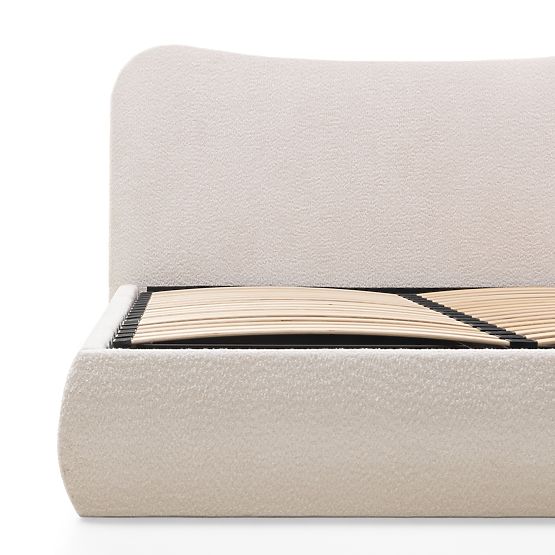 Upholstered Bed Derry 160x200 cm, with Slats and Storage, Rounded, Beige