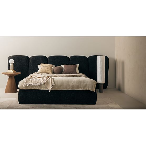 Upholstered Bed Fencee 160x200 cm, with Slats, Rounded, Black