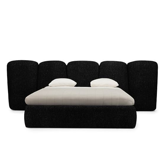 Upholstered Bed Fencee 160x200 cm, with Slats, Rounded, Black
