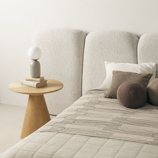 Upholstered Bed Fencee 160x200 cm, with Slats, Rounded, Light Beige