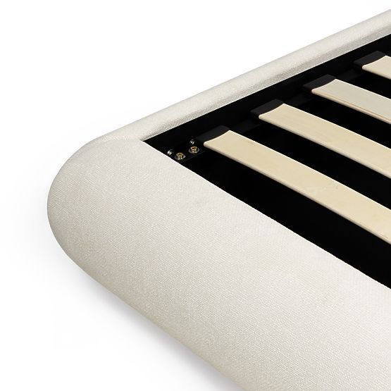 Upholstered Bed Lumi 160x200 cm, with Slatted Frame and Storage, Rounded, Light Beige
