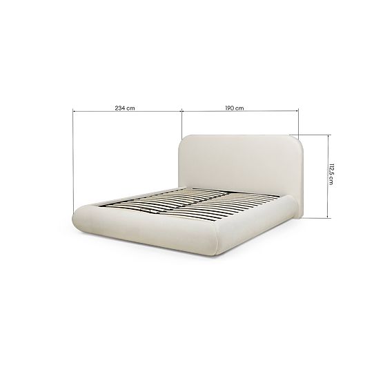 Upholstered Bed Lumi 160x200 cm, with Slatted Frame and Storage, Rounded, Light Beige