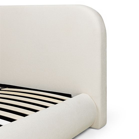 Upholstered Bed Lumi 160x200 cm, with Slatted Frame and Storage, Rounded, Light Beige