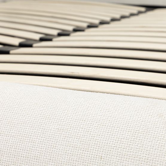 Upholstered Bed Lumi 160x200 cm, with Slatted Frame and Storage, Rounded, Light Beige