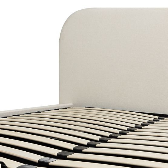 Upholstered Bed Lumi 160x200 cm, with Slatted Frame and Storage, Rounded, Light Beige