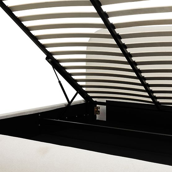 Upholstered Bed Lumi 160x200 cm, with Slatted Frame and Storage, Rounded, Light Beige