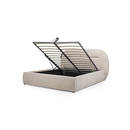 Upholstered Bed Luno 160x200 cm, with Slatted Frame and Storage, Light Beige, Rounded