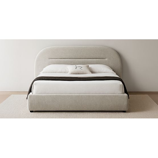 Upholstered Bed Luno 160x200 cm, with Slatted Frame and Storage, Light Beige, Rounded